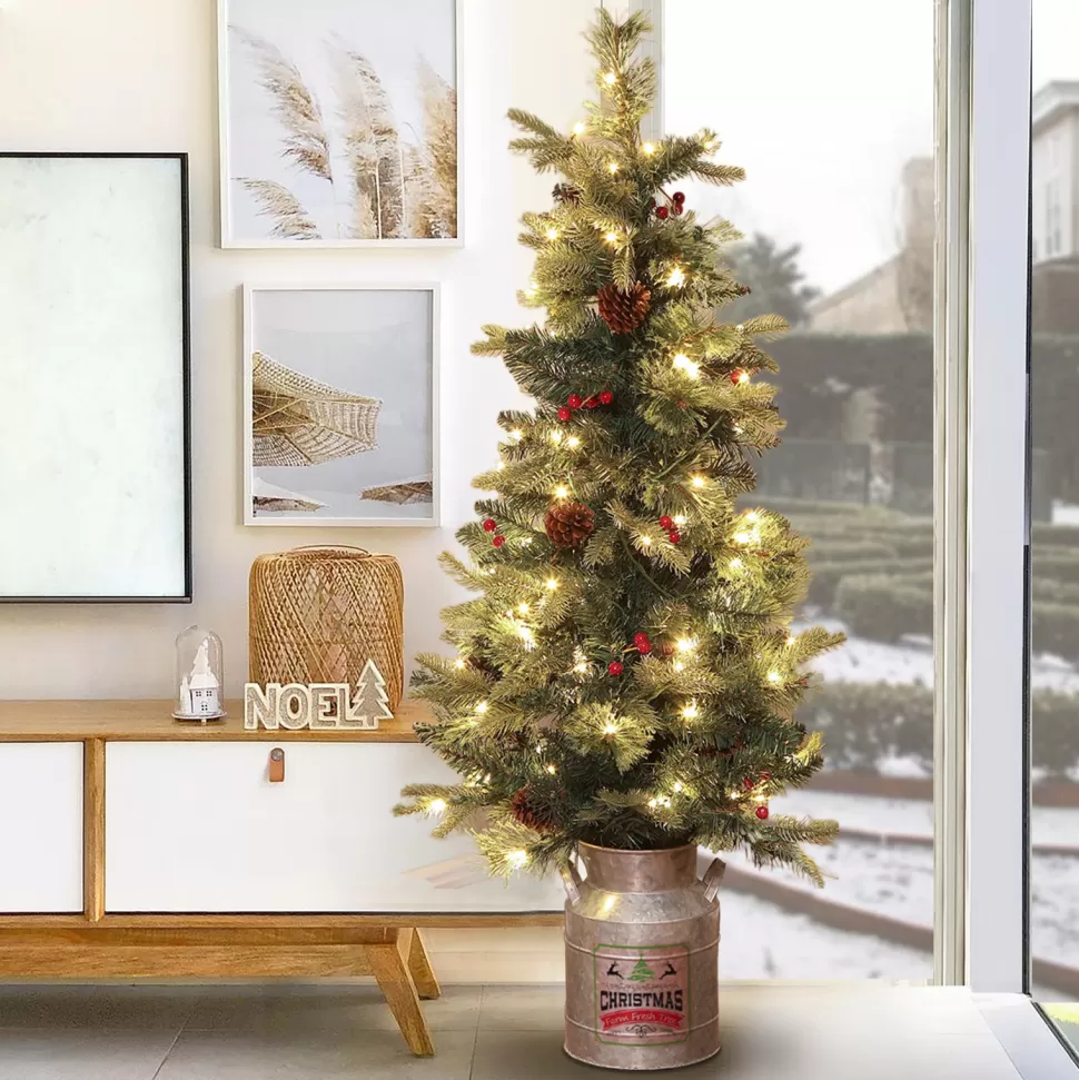 Fashion The Holiday Aisle Pre-Lit Porch 4' Green Pine Artificial Christmas Tree With 100 Warm White Lights