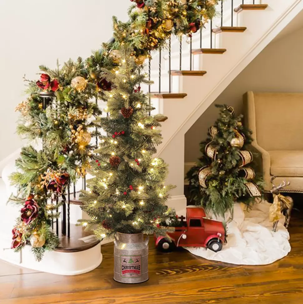 Fashion The Holiday Aisle Pre-Lit Porch 4' Green Pine Artificial Christmas Tree With 100 Warm White Lights
