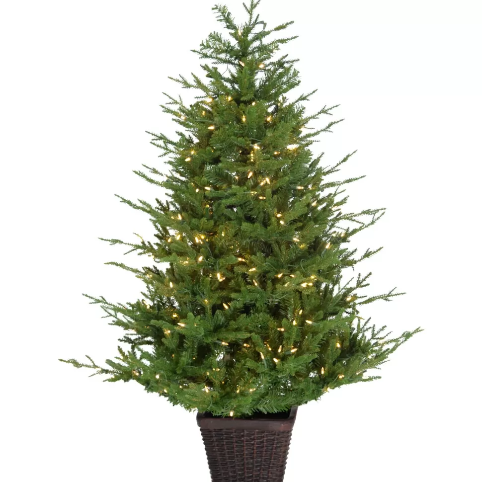 Clearance The Holiday Aisle Prelit Potted 4' Green Pine Artificial Christmas Tree With 200 Clear And White Lights