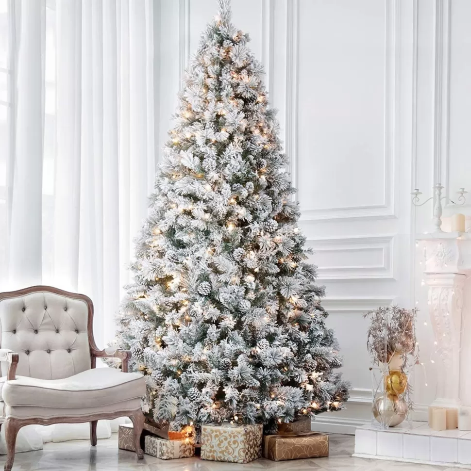 Best Sale AMERZEST Realistic Fir Flocked Christmas Tree With 550 Led Lights