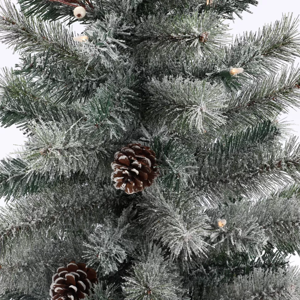 Hot The Holiday Aisle Set Of 2 4Ft Pre-Lit Led Artificial Flocked Pine Christmas Tree With Pine Cones And Urn Pot