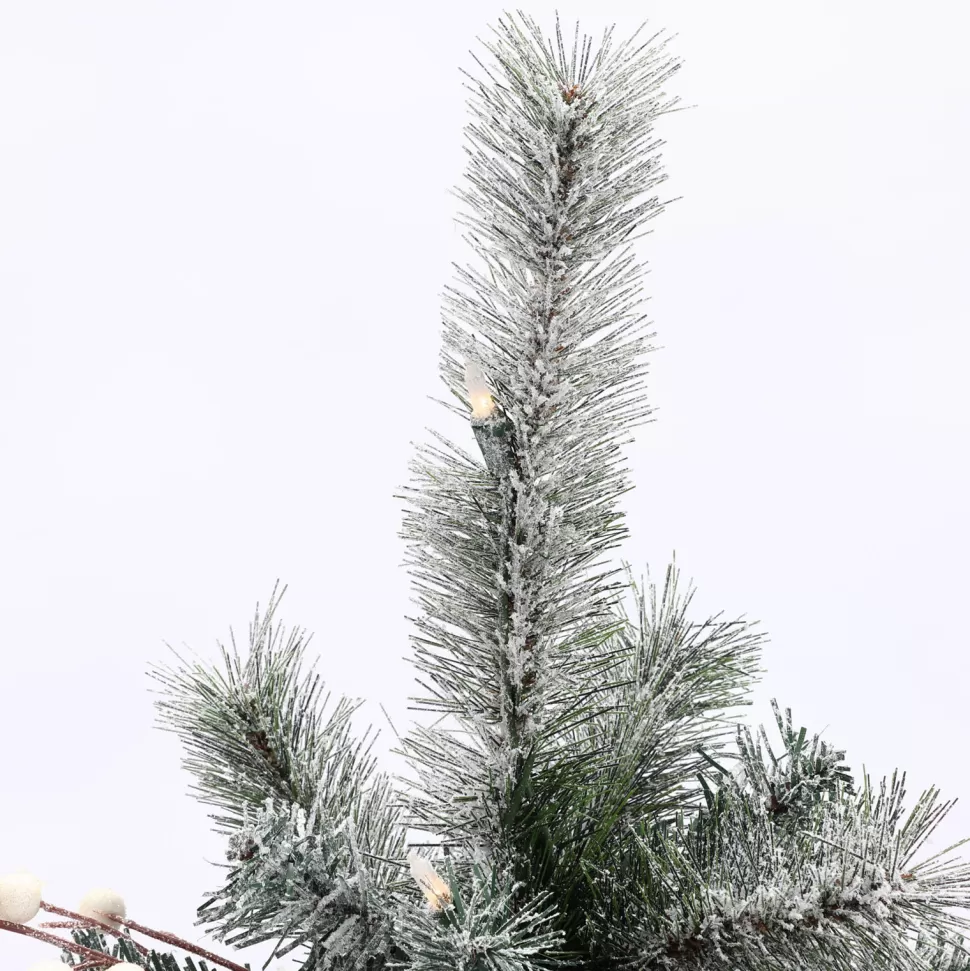 Hot The Holiday Aisle Set Of 2 4Ft Pre-Lit Led Artificial Flocked Pine Christmas Tree With Pine Cones And Urn Pot