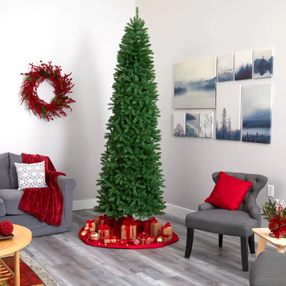 Hot The Holiday Aisle Slender Green Artificial Pine Feather Christmas Tree With Led Lights