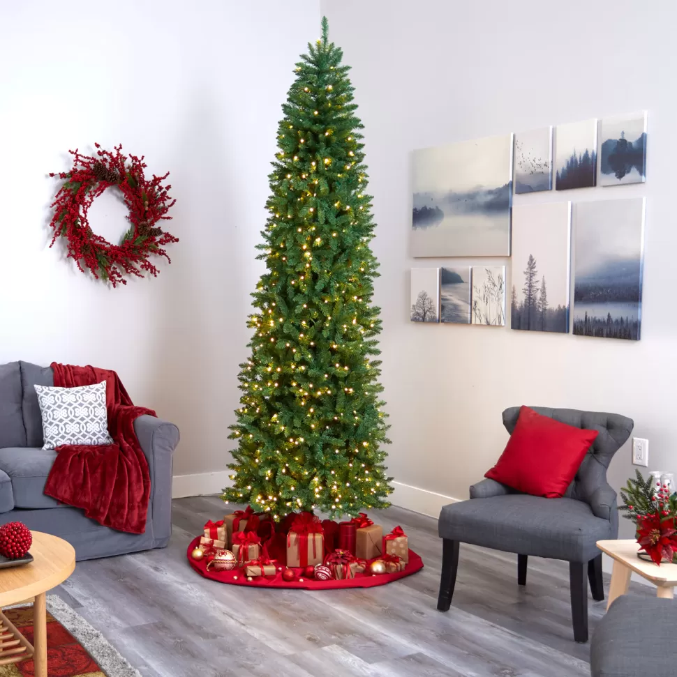 Hot The Holiday Aisle Slender Green Artificial Pine Feather Christmas Tree With Led Lights