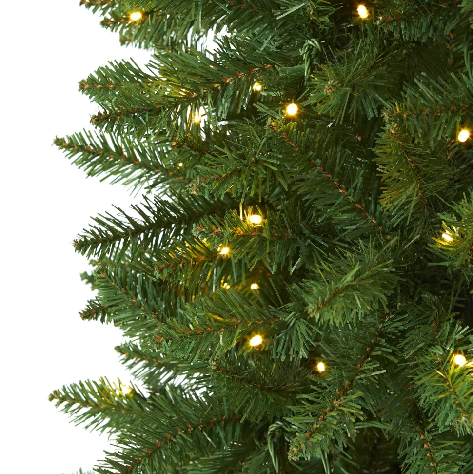 Hot The Holiday Aisle Slender Green Artificial Pine Feather Christmas Tree With Led Lights