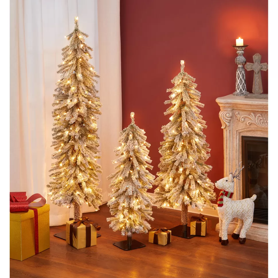 Discount Mercury Row Slender Green Fir Flocked Christmas Tree With 255 Led Lights