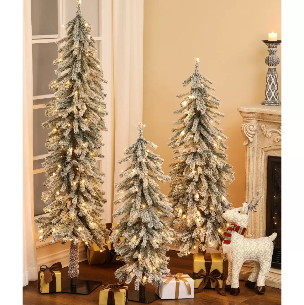 Discount Mercury Row Slender Green Fir Flocked Christmas Tree With 255 Led Lights