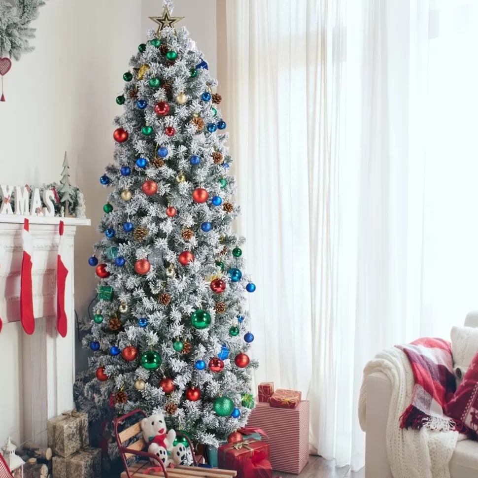 Clearance The Holiday Aisle Slender Green Spruce Flocked/Frosted Christmas Tree With 250 Lights Led Lights