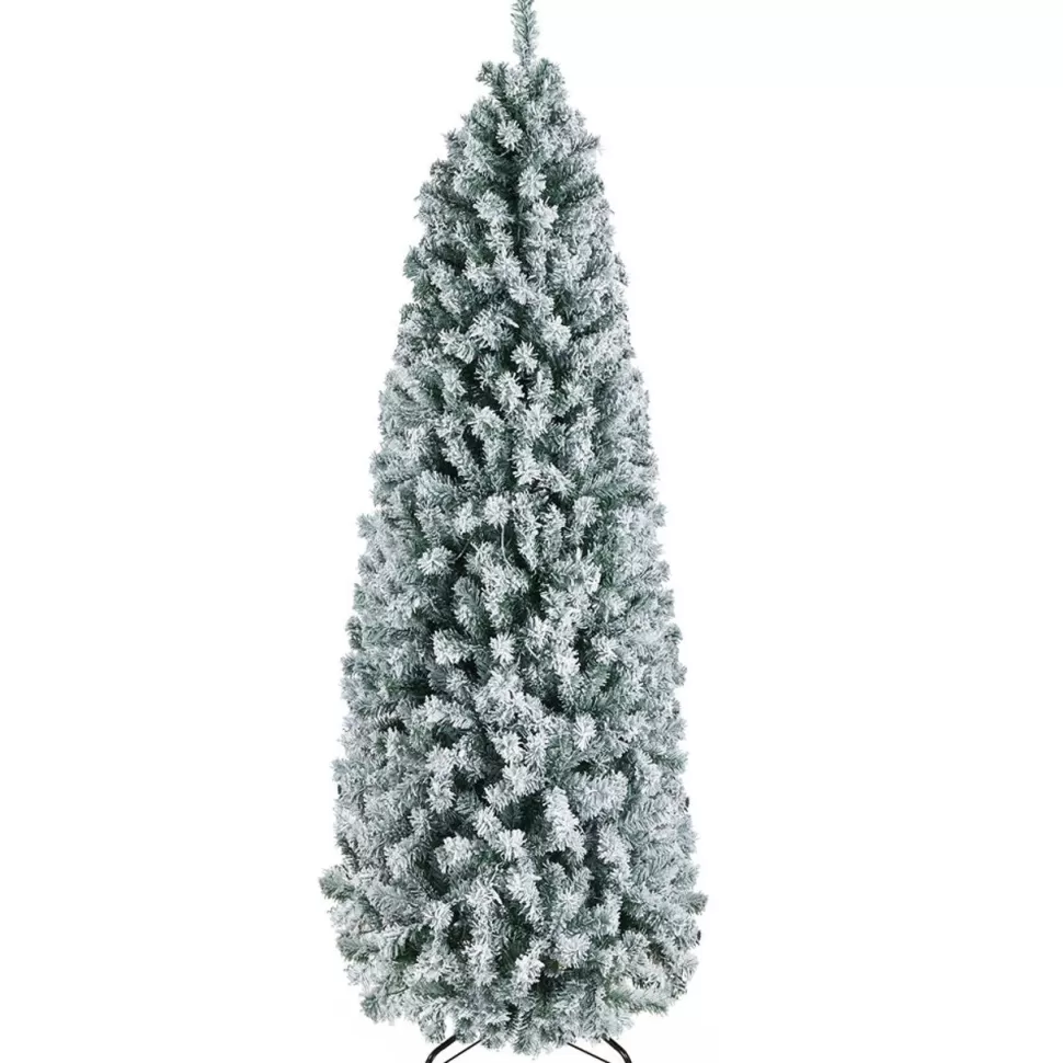 Clearance The Holiday Aisle Slender Green Spruce Flocked/Frosted Christmas Tree With 250 Lights Led Lights