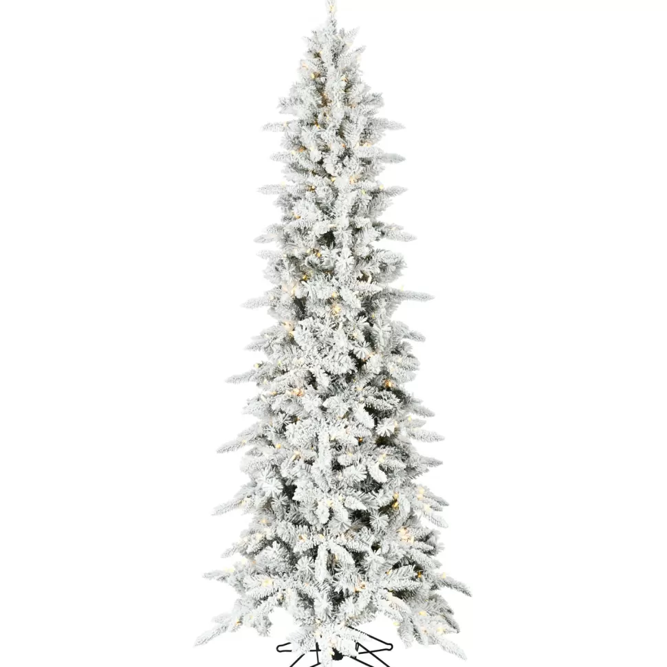 Clearance The Holiday Aisle Slim Flocked Christmas Tree With Metal Base, Mountain Pine Snowy Artificial Tree