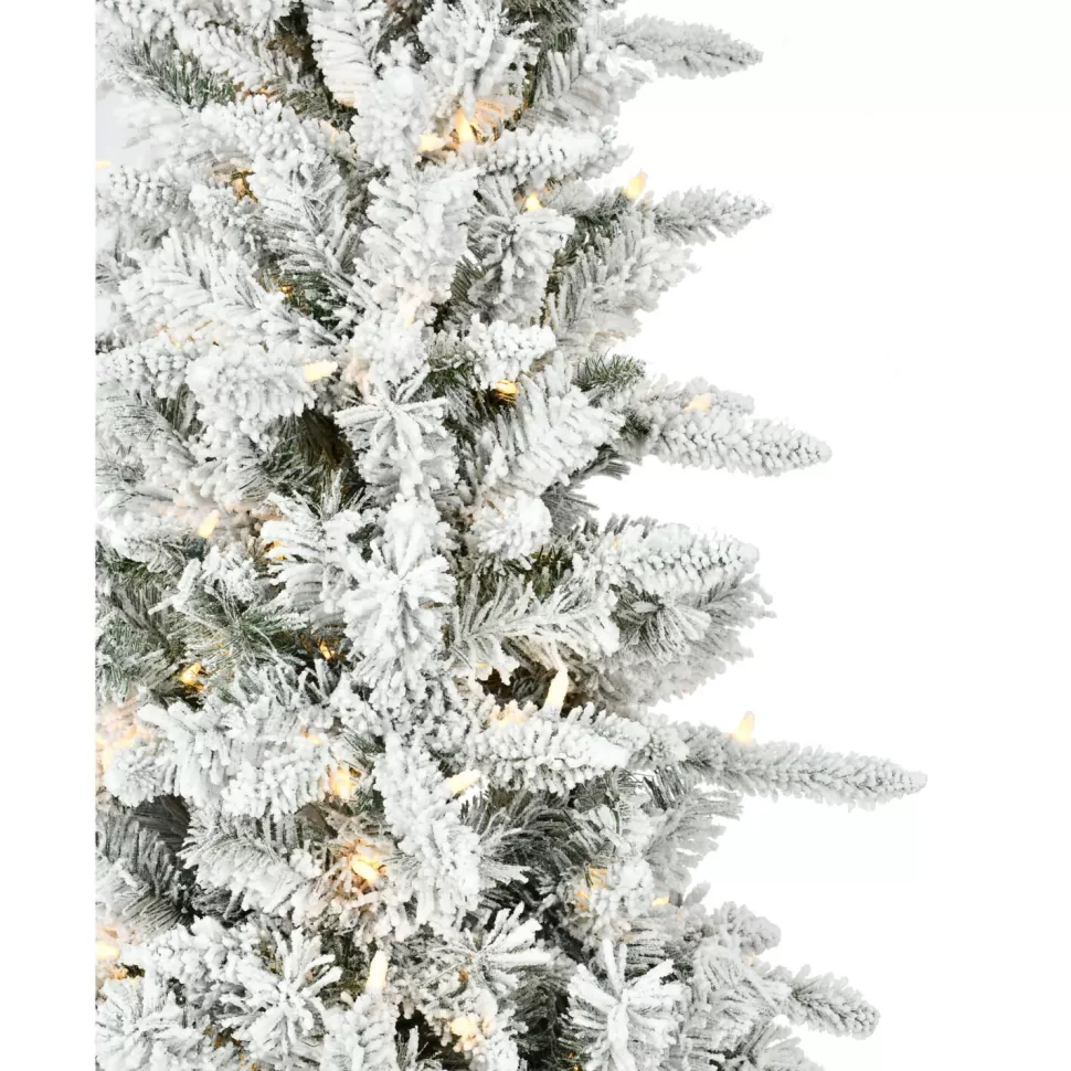 Clearance The Holiday Aisle Slim Flocked Christmas Tree With Metal Base, Mountain Pine Snowy Artificial Tree