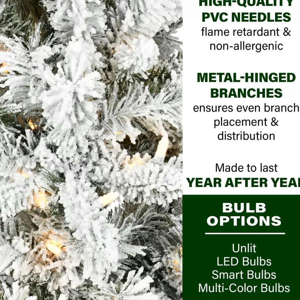 Clearance The Holiday Aisle Slim Flocked Christmas Tree With Metal Base, Mountain Pine Snowy Artificial Tree