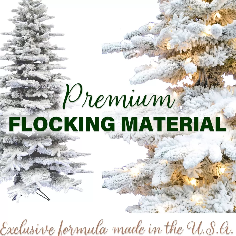 Clearance The Holiday Aisle Slim Flocked Christmas Tree With Metal Base, Mountain Pine Snowy Artificial Tree