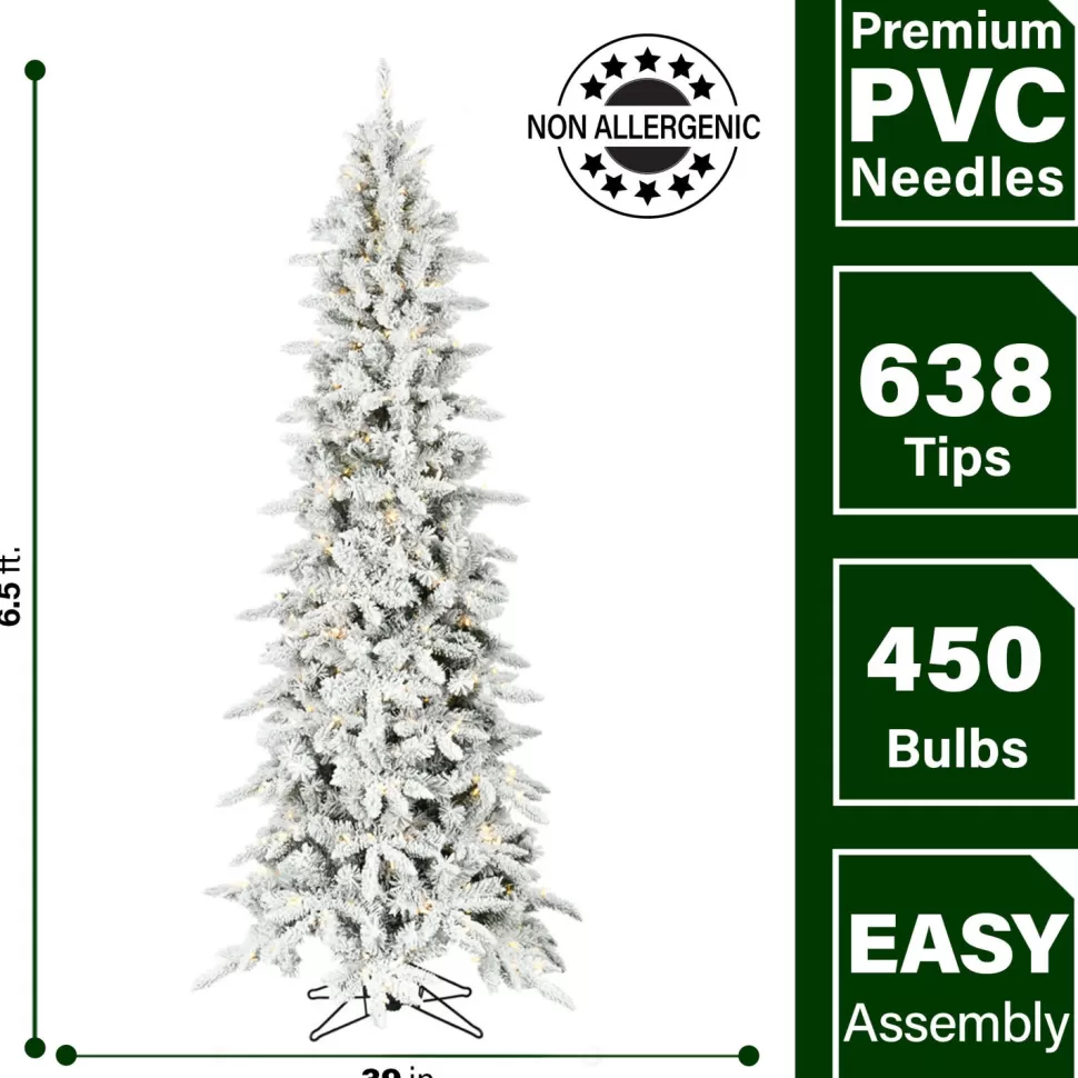 Clearance The Holiday Aisle Slim Flocked Christmas Tree With Metal Base, Mountain Pine Snowy Artificial Tree