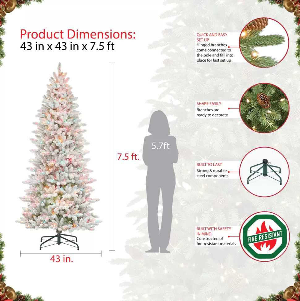 Hot The Holiday Aisle Slim Flocked Fraser 7.5' White/Green Fir Artificial Christmas Tree With 500 Multi-Color Lights