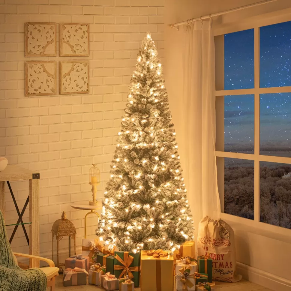 Cheap The Holiday Aisle Slim Frosted Pre-Lit Artificial Christmas Tree With Stand, Snow Flocked Warm Lighted Christmas Tree