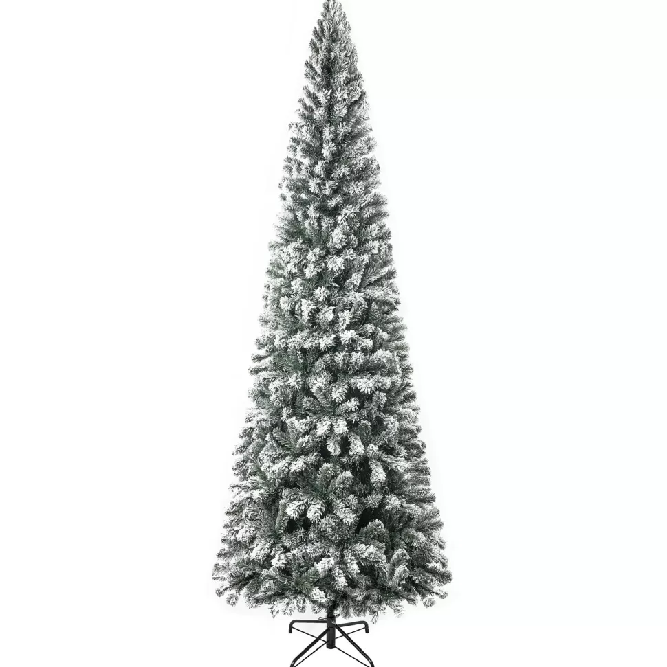 Cheap The Holiday Aisle Slim Frosted Pre-Lit Artificial Christmas Tree With Stand, Snow Flocked Warm Lighted Christmas Tree