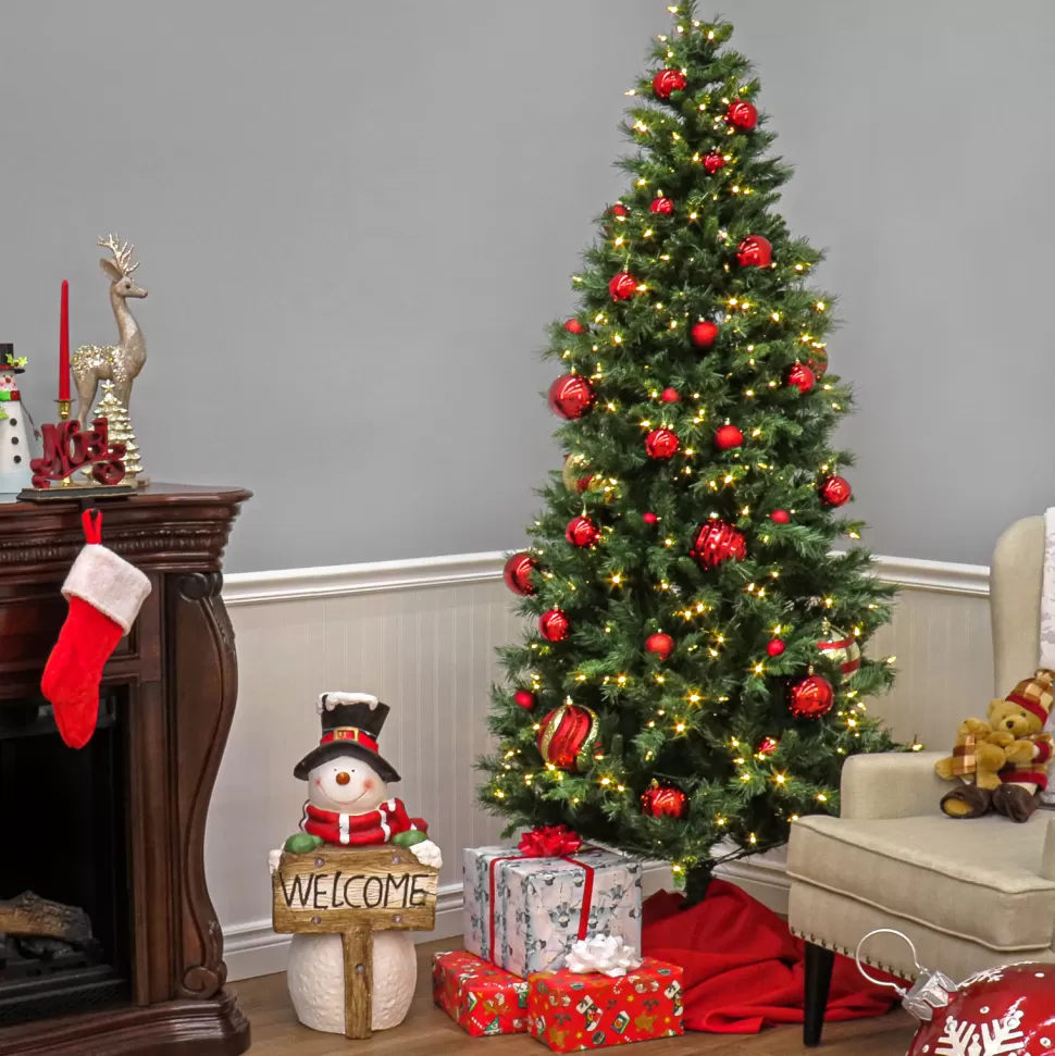 New The Holiday Aisle Slim Hinged 7.5' Green Pine Artificial Christmas Tree With 450 Colored & Clear Lights
