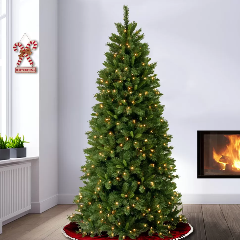 New The Holiday Aisle Slim Hinged 7.5' Green Pine Artificial Christmas Tree With 450 Colored & Clear Lights