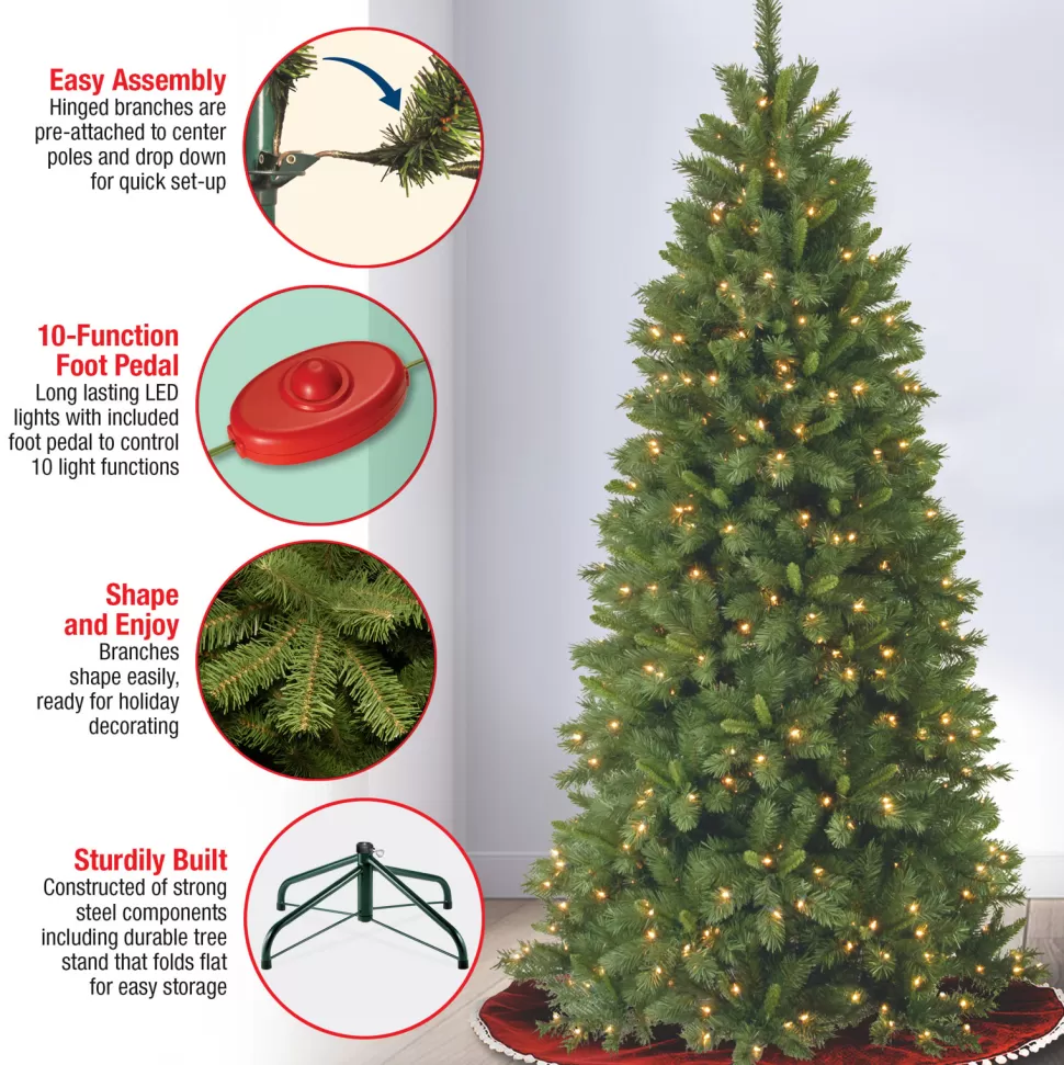 New The Holiday Aisle Slim Hinged 7.5' Green Pine Artificial Christmas Tree With 450 Colored & Clear Lights