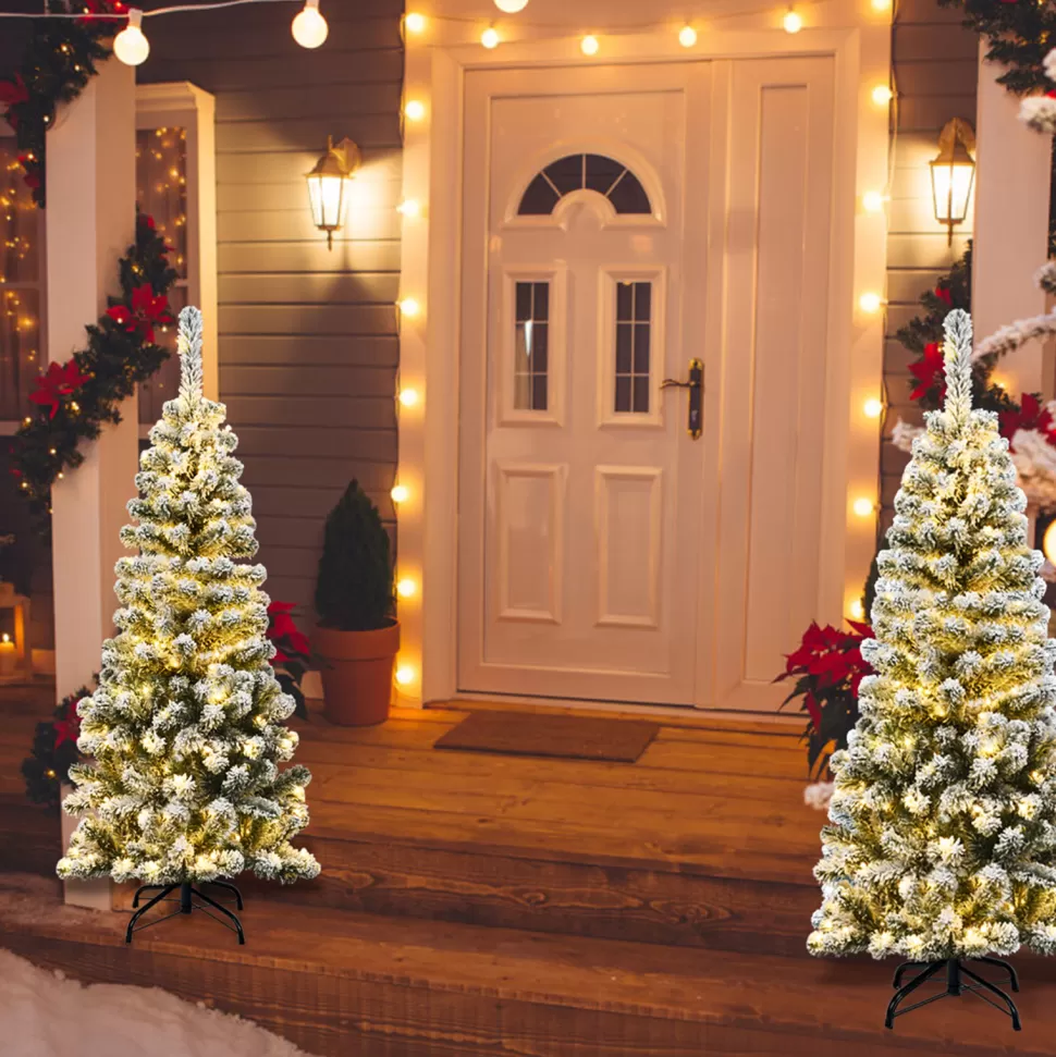 Store The Holiday Aisle Snow Flocked Pencil 4.5' Green Pine Artificial Christmas Tree With 150 Clear/White Lights