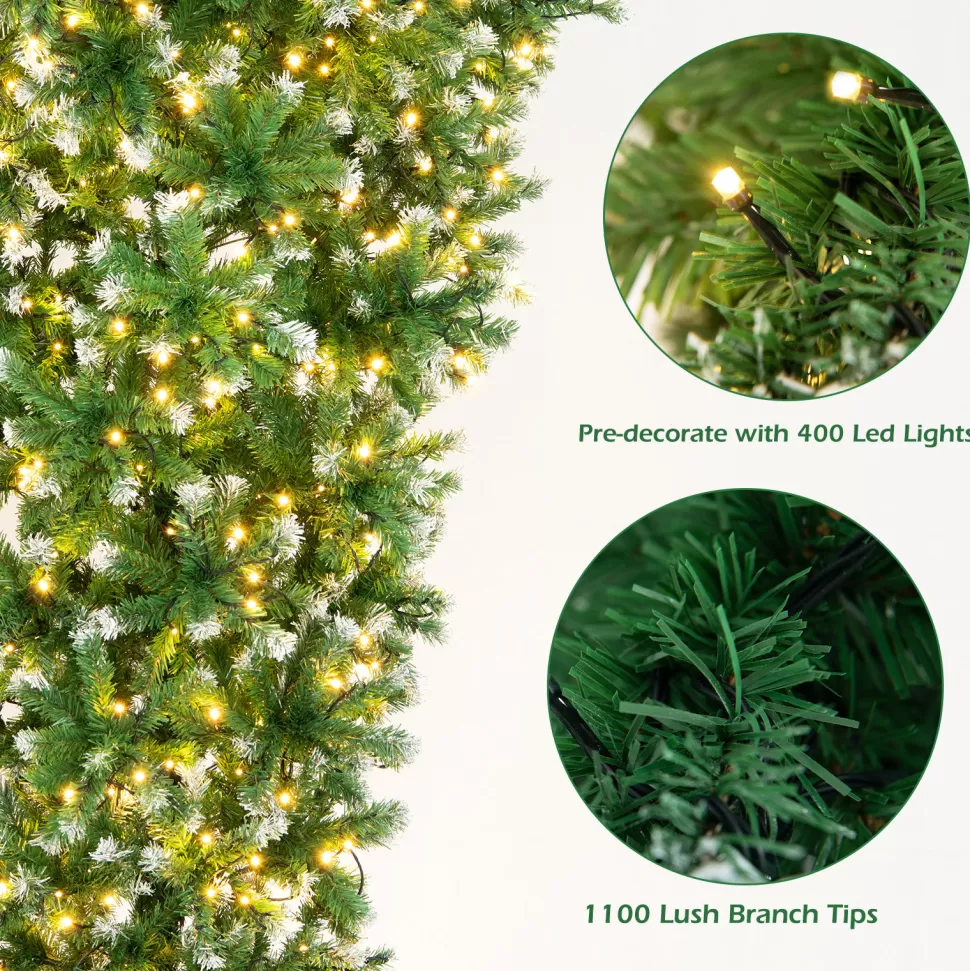 Outlet The Holiday Aisle Snowy 7.5 ' H Upside Down Green Realistic Artificial Pine Christmas Tree With 400 Led Lights