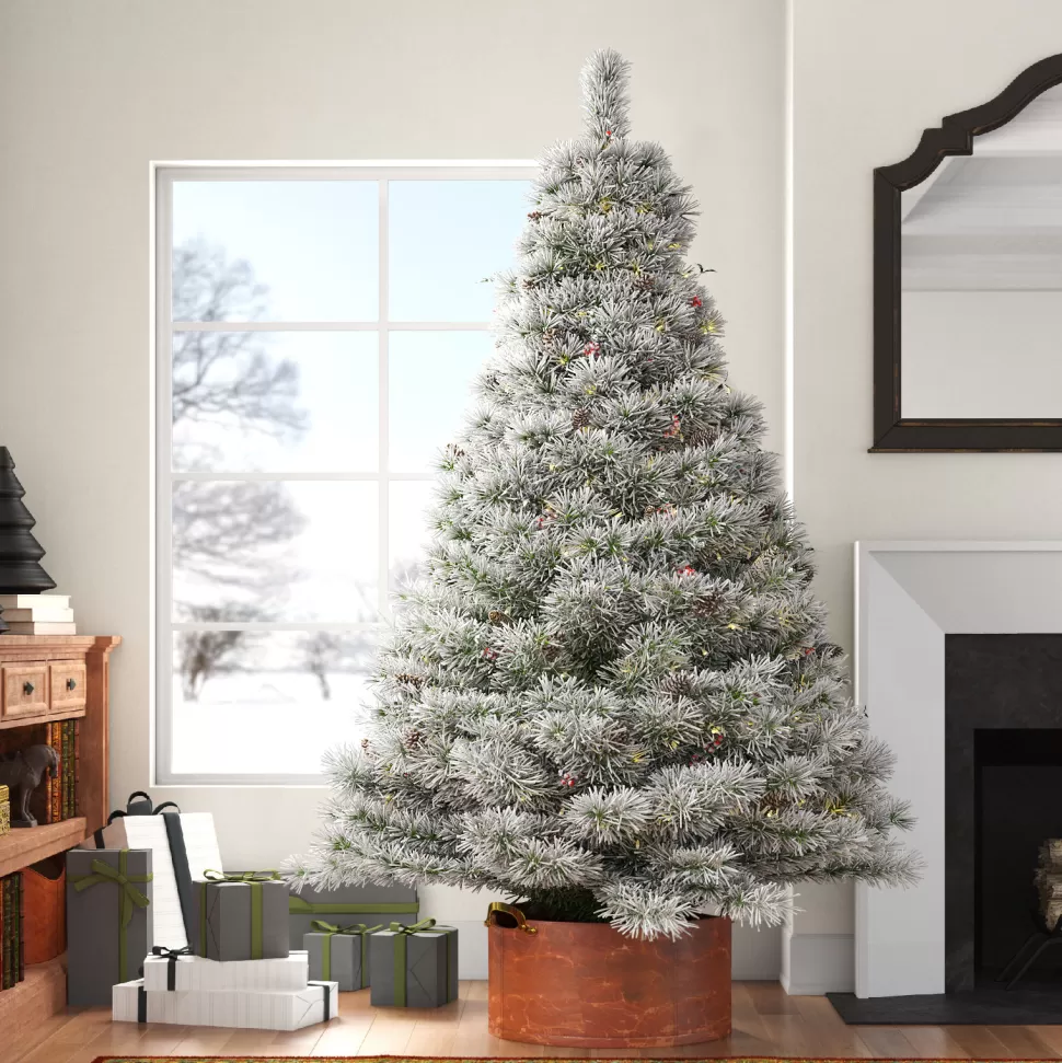 Cheap Three Posts Snowy 7.5' Frosted Green Pine Artificial Christmas Tree With 700 Clear/White Lights