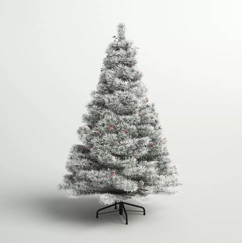 Cheap Three Posts Snowy 7.5' Frosted Green Pine Artificial Christmas Tree With 700 Clear/White Lights