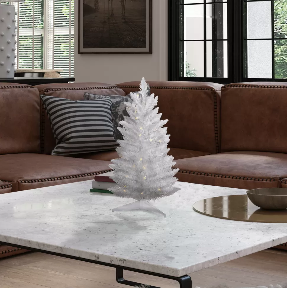 Cheap Etta Avenue Sparkle White Spruce 2.5' White Christmas Tree With 50 Clear Lights With Stand