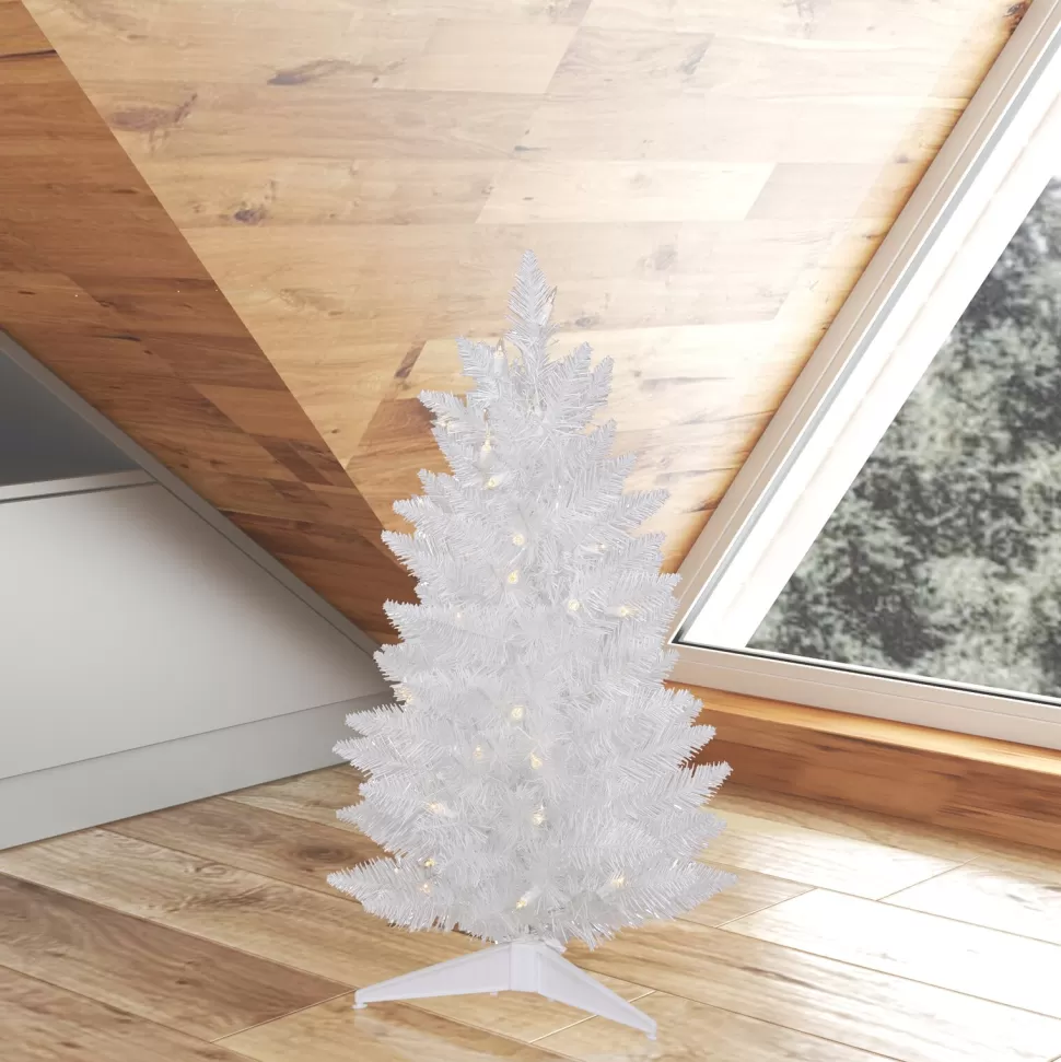 Cheap Etta Avenue Sparkle White Spruce 2.5' White Christmas Tree With 50 Clear Lights With Stand