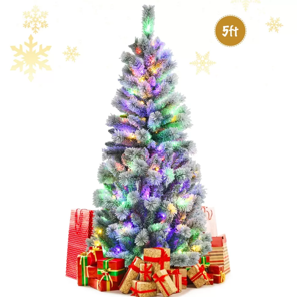 Online The Holiday Aisle ® 5Ft Pre-Lit Snow Flocked Christmas Pine Tree, Hinged Artificial Xmas Tree W/ 140 Remote-Controlled Multi-Color Led Lights