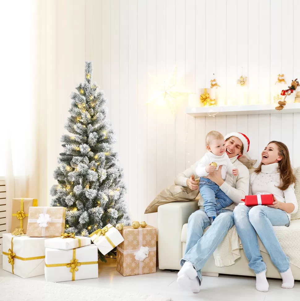 Online The Holiday Aisle ® 5Ft Pre-Lit Snow Flocked Christmas Pine Tree, Hinged Artificial Xmas Tree W/ 140 Remote-Controlled Multi-Color Led Lights