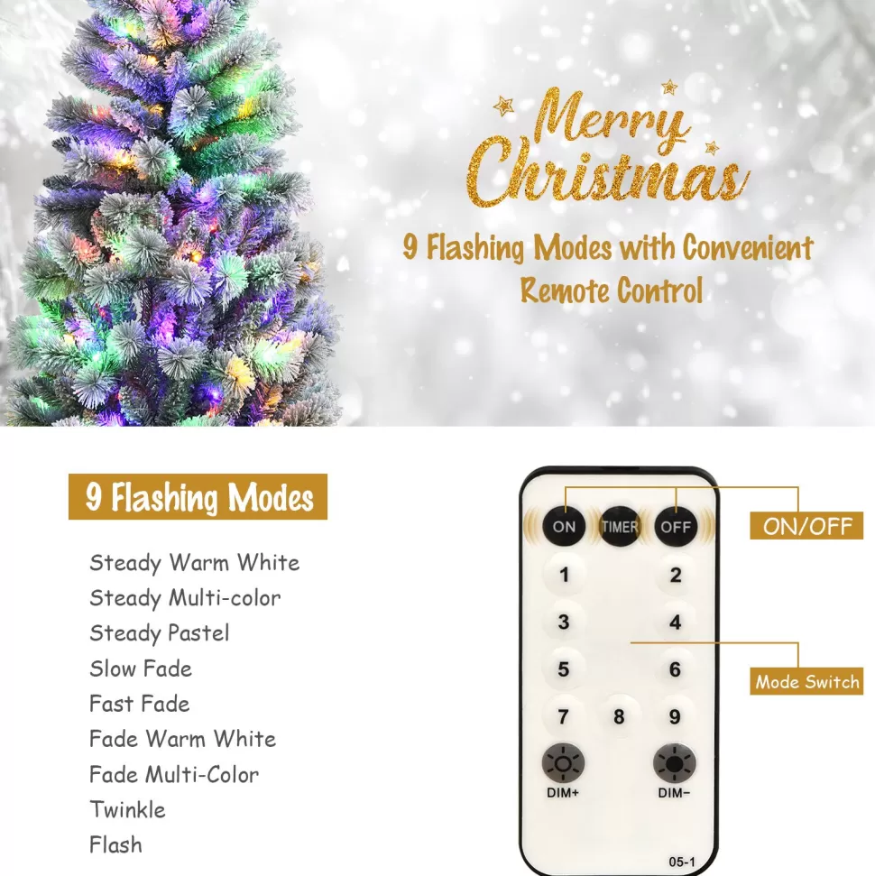 Online The Holiday Aisle ® 5Ft Pre-Lit Snow Flocked Christmas Pine Tree, Hinged Artificial Xmas Tree W/ 140 Remote-Controlled Multi-Color Led Lights