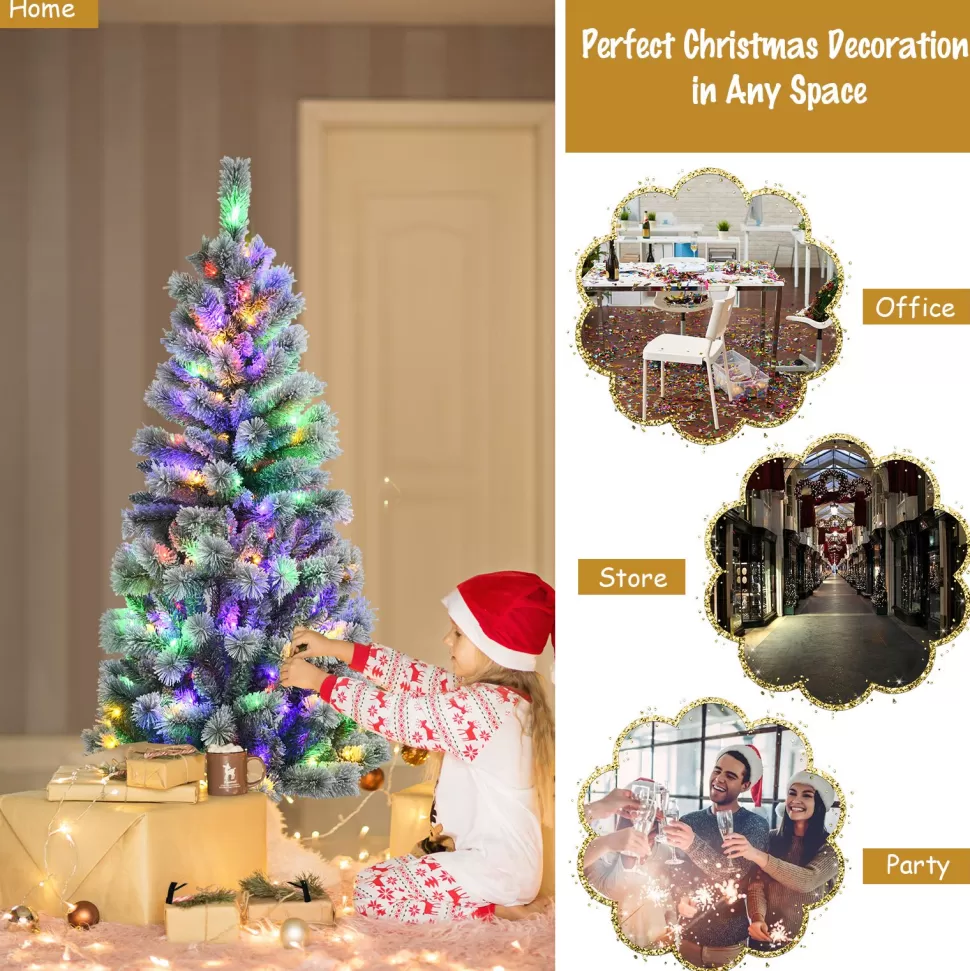 Online The Holiday Aisle ® 5Ft Pre-Lit Snow Flocked Christmas Pine Tree, Hinged Artificial Xmas Tree W/ 140 Remote-Controlled Multi-Color Led Lights