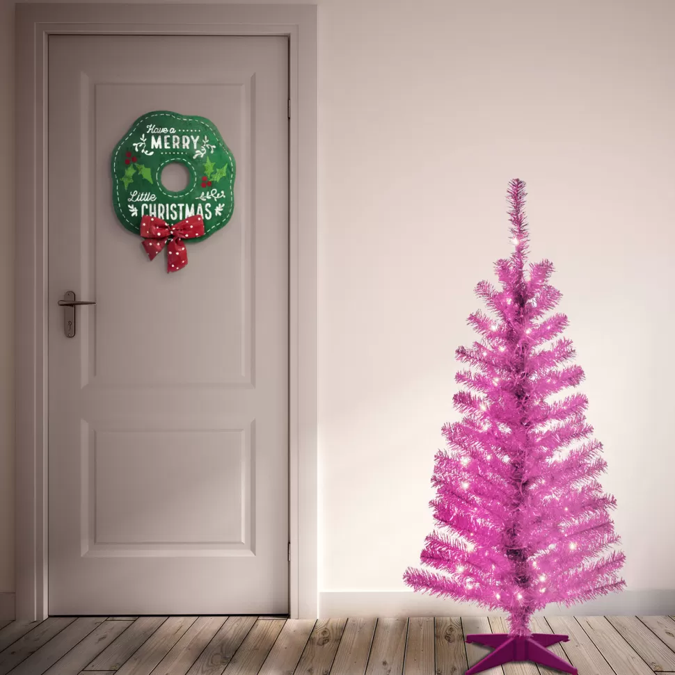 Cheap Hashtag Home Tinsel Trees 4' Pink Artificial Christmas Tree With 70 Clear/White Lights