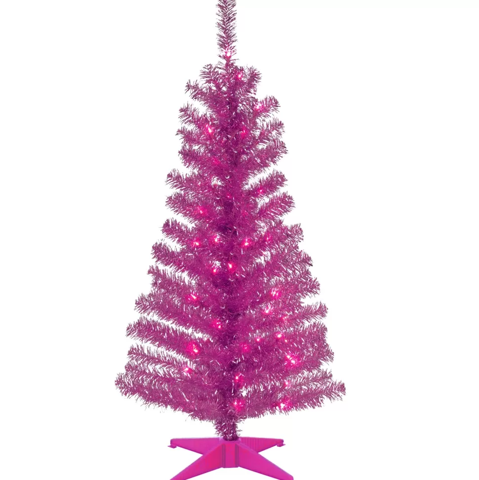 Cheap Hashtag Home Tinsel Trees 4' Pink Artificial Christmas Tree With 70 Clear/White Lights