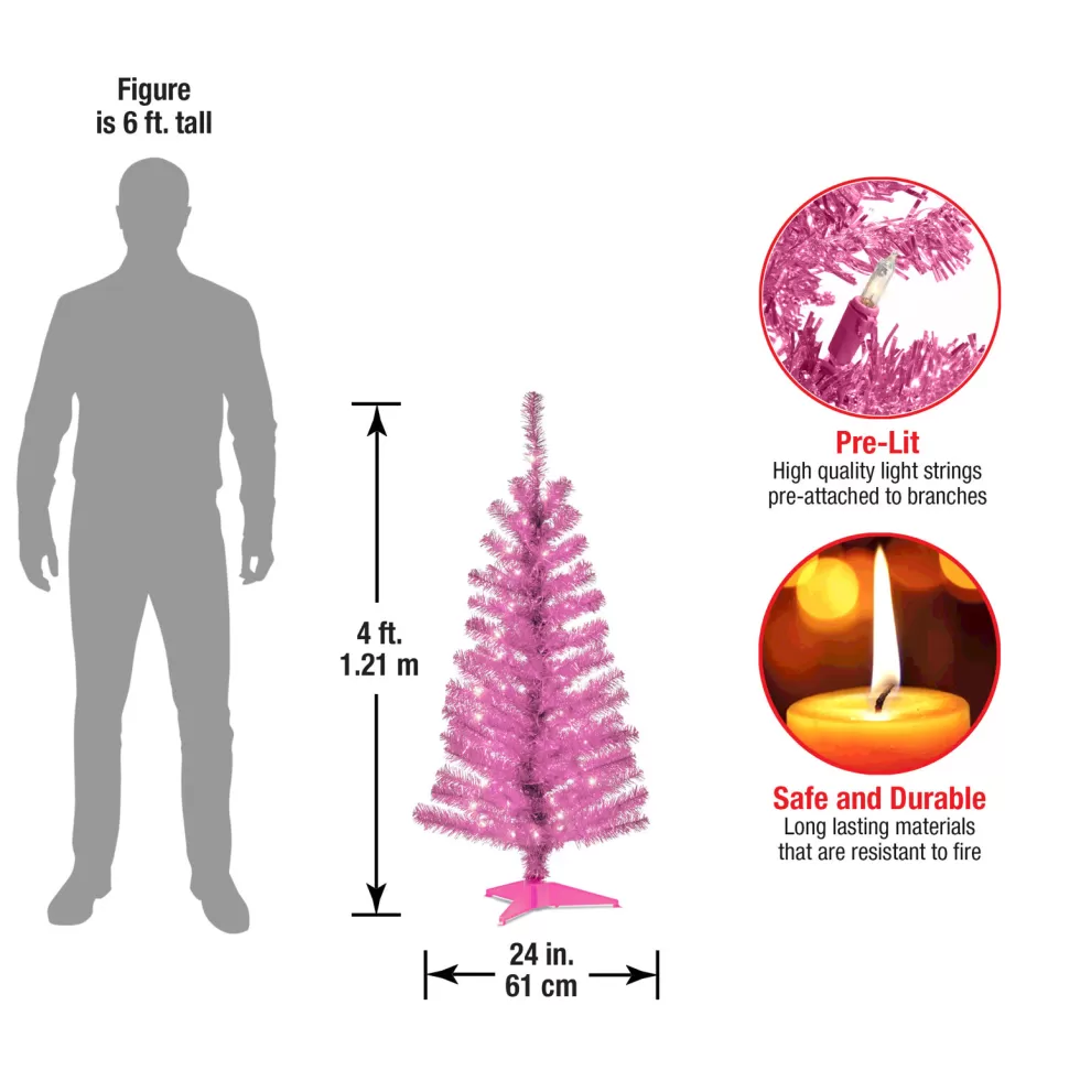 Cheap Hashtag Home Tinsel Trees 4' Pink Artificial Christmas Tree With 70 Clear/White Lights