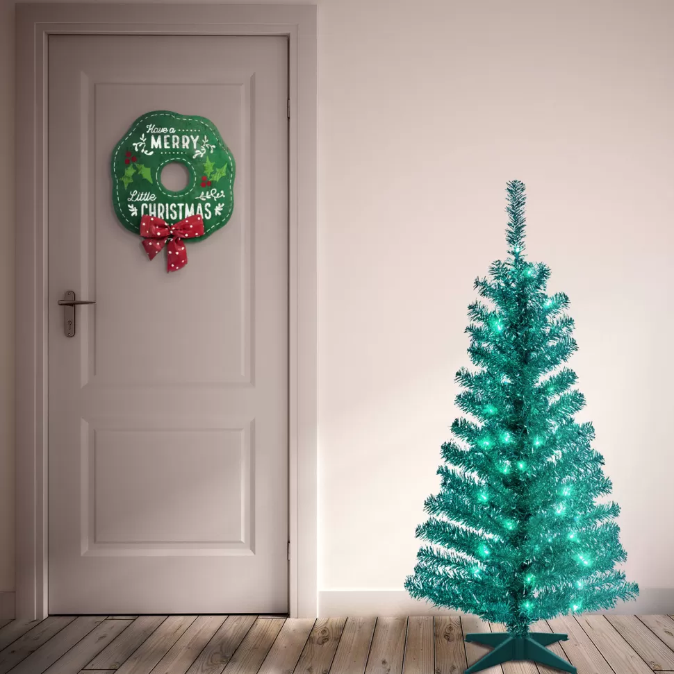 Flash Sale Hashtag Home Tinsel Trees 4' Turquoise Artificial Christmas Tree With 70 Clear/White Lights