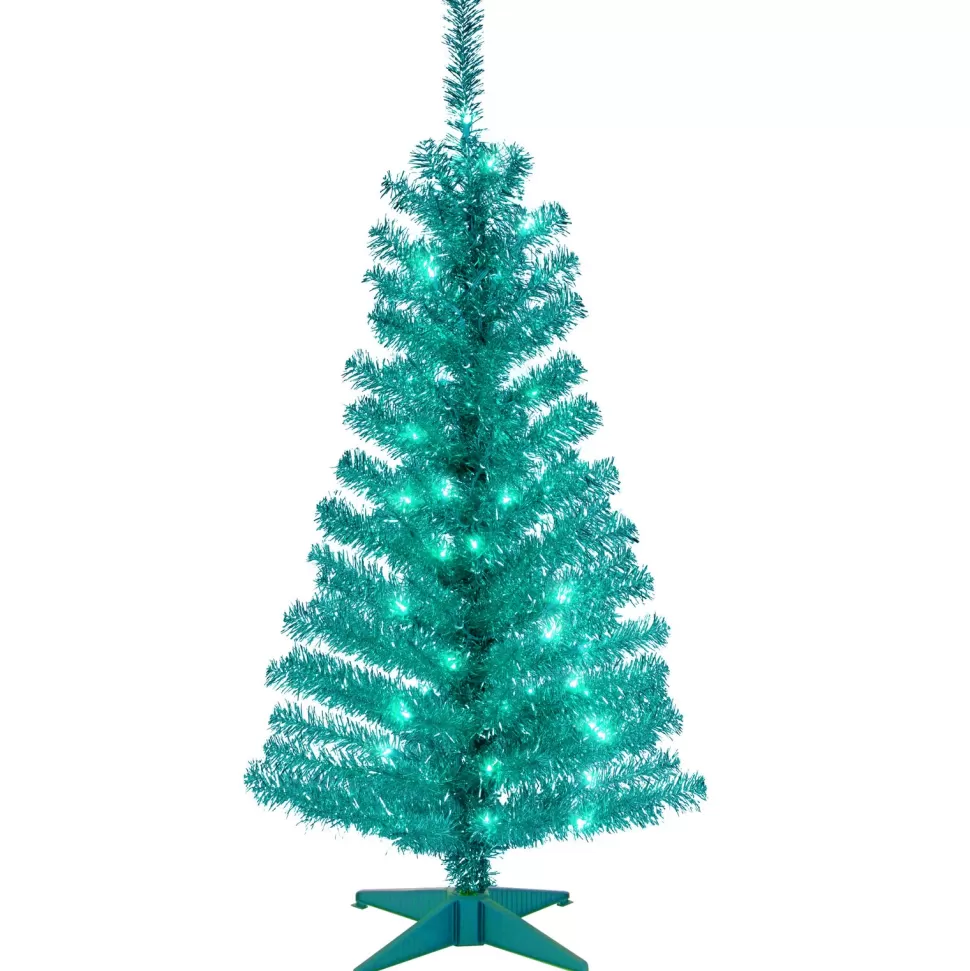 Flash Sale Hashtag Home Tinsel Trees 4' Turquoise Artificial Christmas Tree With 70 Clear/White Lights