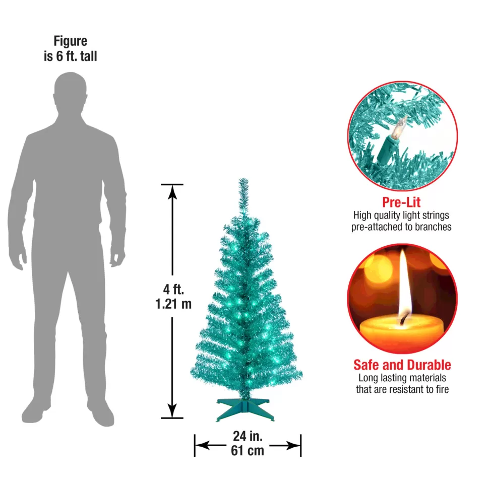 Flash Sale Hashtag Home Tinsel Trees 4' Turquoise Artificial Christmas Tree With 70 Clear/White Lights