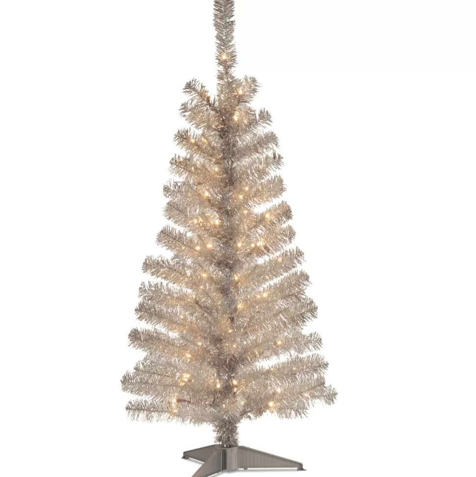 Hot Hashtag Home Tinsel Trees Silver Pine Artificial Christmas Tree With Clear Lights