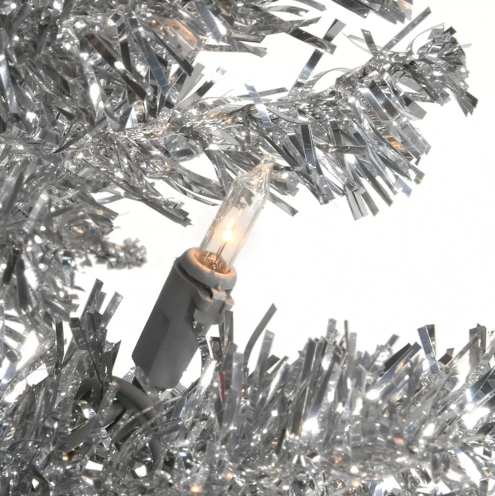 Hot Hashtag Home Tinsel Trees Silver Pine Artificial Christmas Tree With Clear Lights