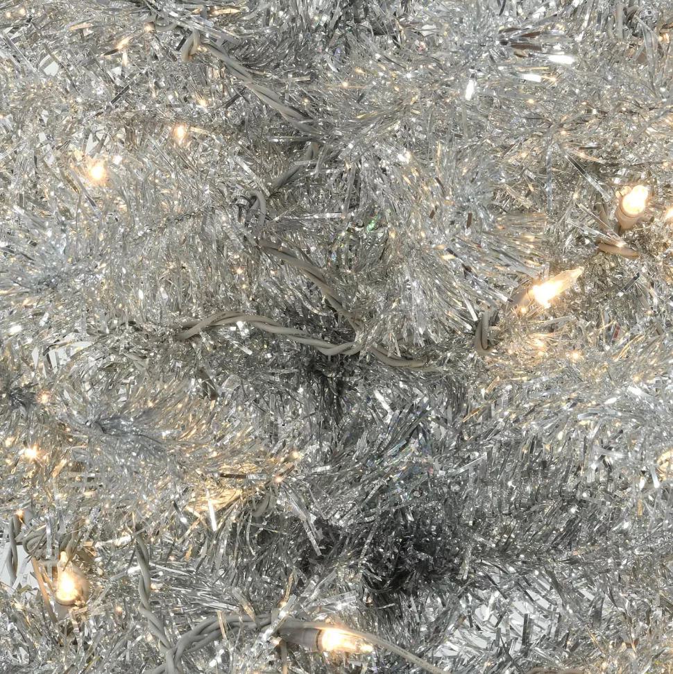 Hot Hashtag Home Tinsel Trees Silver Pine Artificial Christmas Tree With Clear Lights