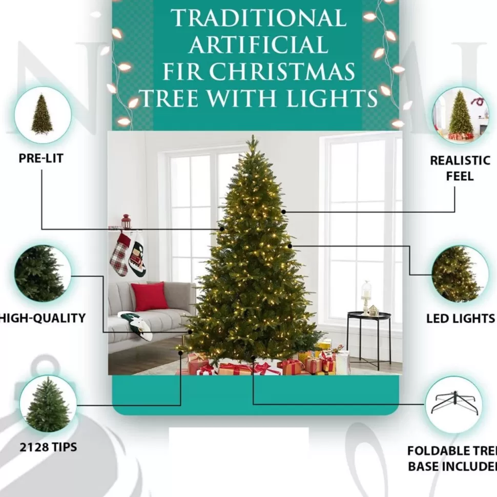 Clearance The Holiday Aisle Traditional Prelit Artificial Christmas Tree With Warm Lights And Metal Stand, Wide Realistic Tree