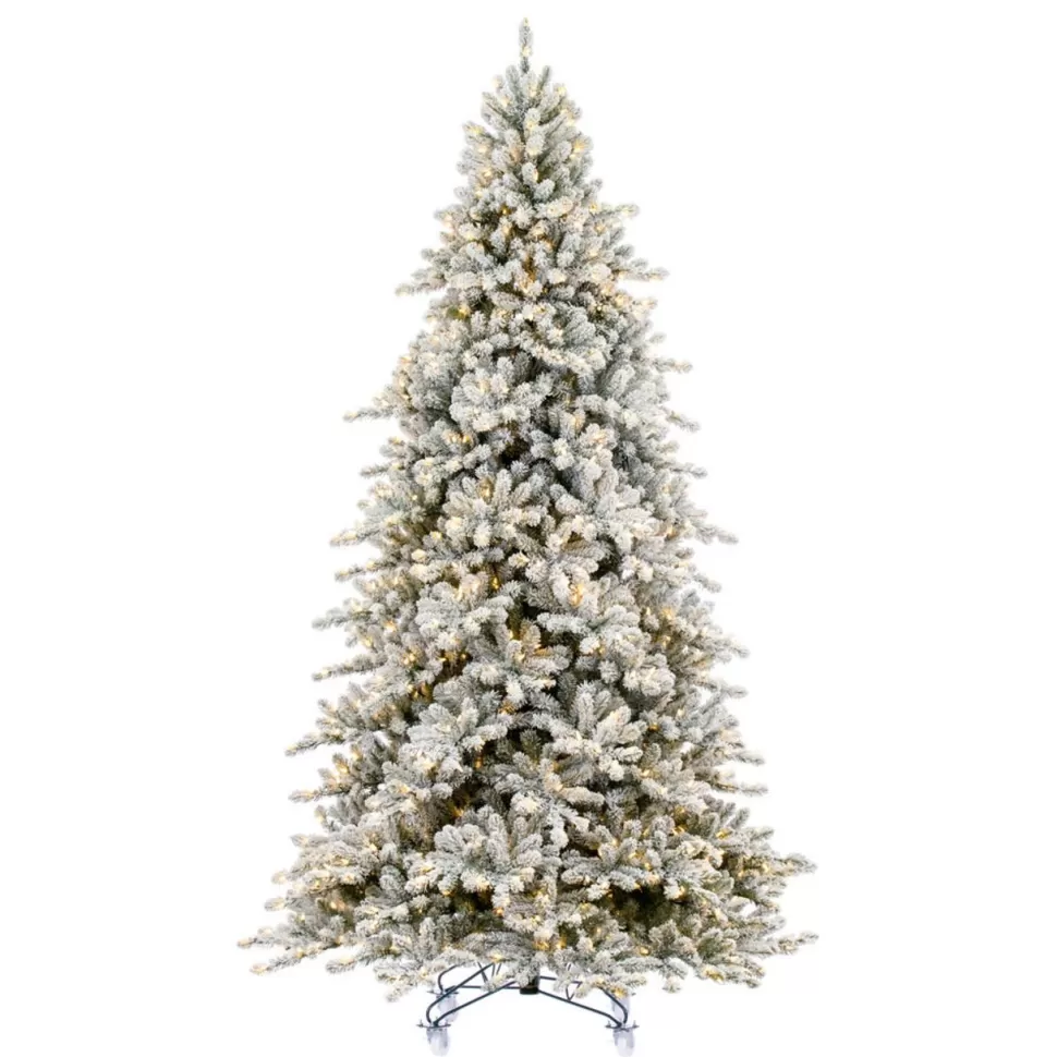 Discount Vickerman 10' X 67" Flocked Bavarian Pine Artificial Pre-Lit Tree, Dura-Lit® Warm White Mini Lights.