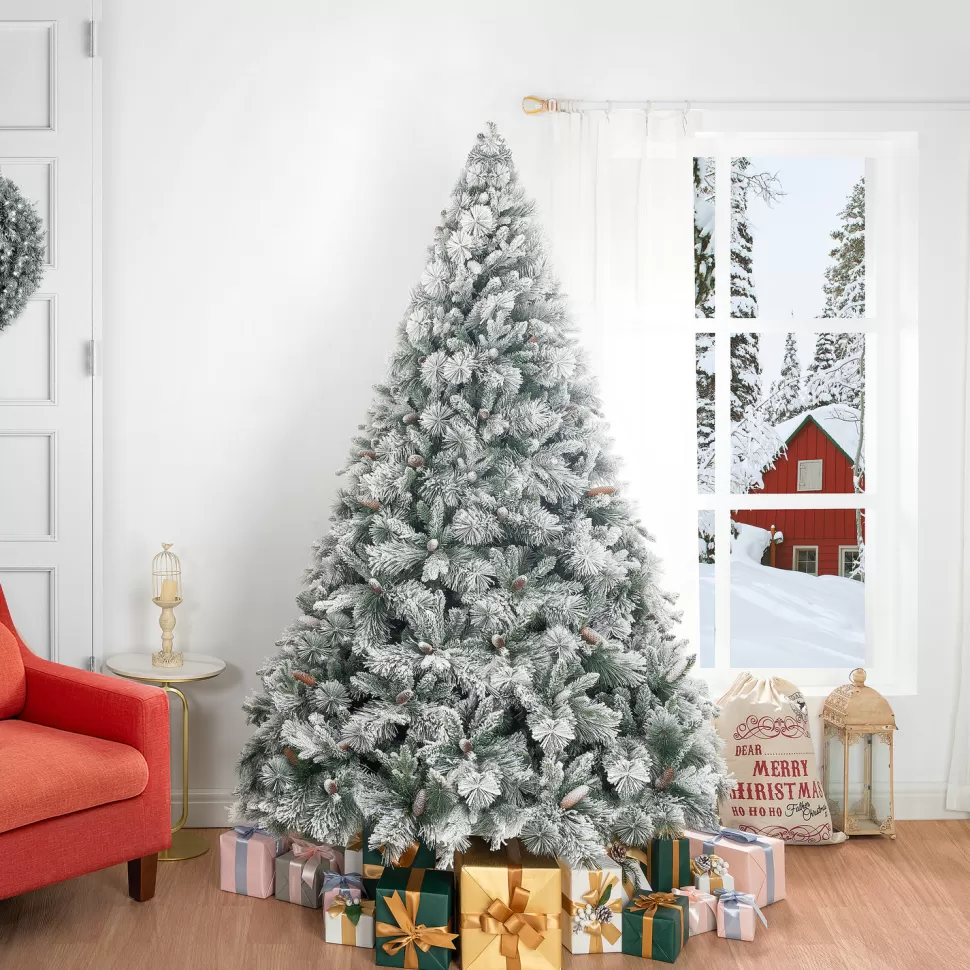 Cheap The Holiday Aisle White Hinged Pre-Lit Artificial Christmas Tree, Warm Lighted Pin Fir Christmas Tree With Metal Stand