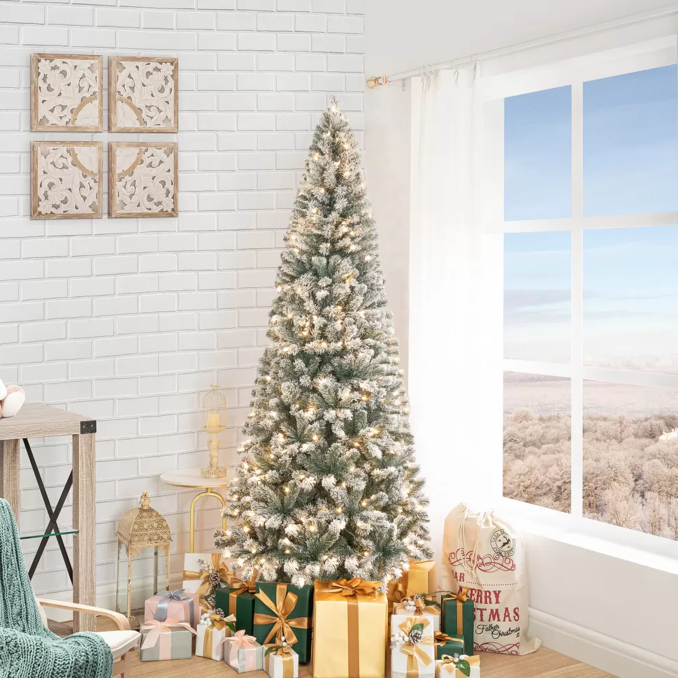 New The Holiday Aisle White Snow Flocked Warm Lighted Christmas Tree, Frosted Prelit Artificial Christmas Tree With Stand
