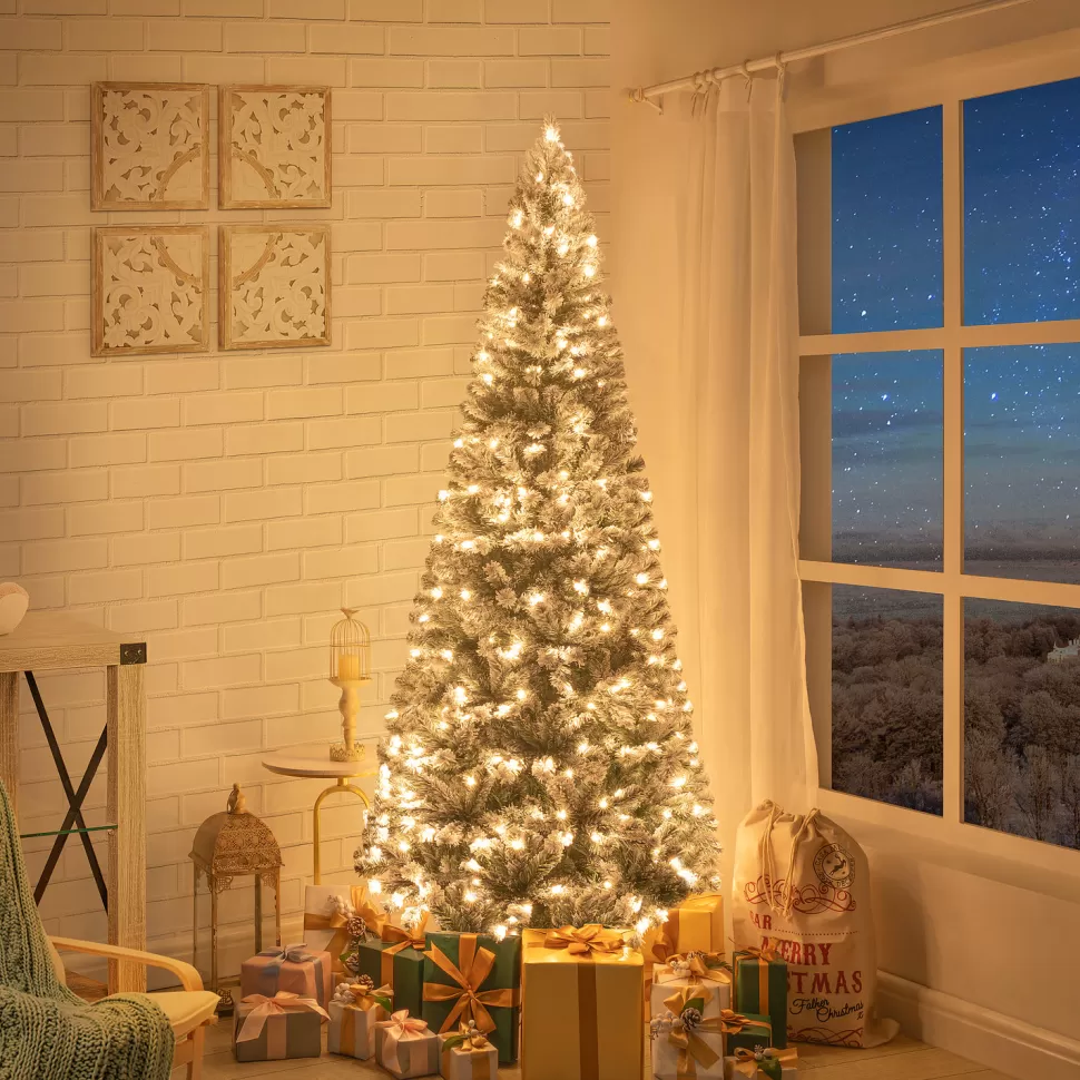 New The Holiday Aisle White Snow Flocked Warm Lighted Christmas Tree, Frosted Prelit Artificial Christmas Tree With Stand
