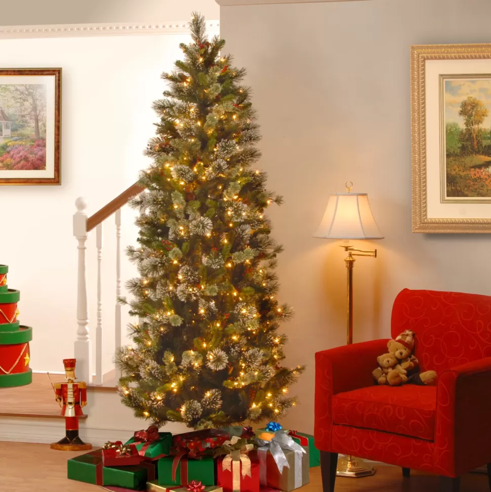 Flash Sale The Holiday Aisle Wintry Pine 7' Slender Green Flocked/Frosted Christmas Tree With 300 Lights