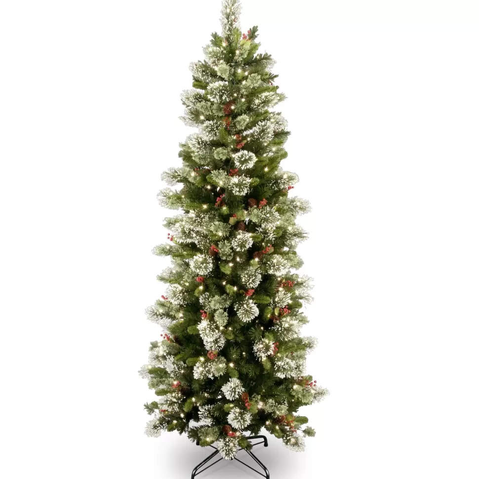 Flash Sale The Holiday Aisle Wintry Pine 7' Slender Green Flocked/Frosted Christmas Tree With 300 Lights